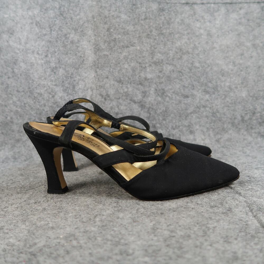 PM Collection by 9 2 5 Shoes Womens 7.5 Pumps Slingback Strappy Retro Black Heel
